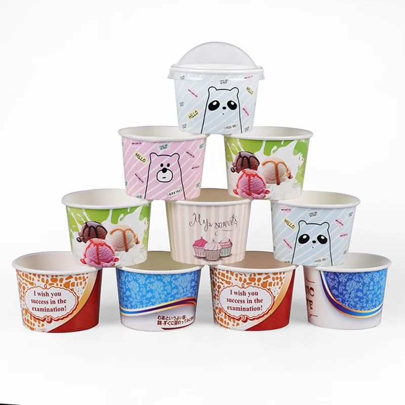 

50pcs Creative disposable ice cream paper bowl party birthday wedding favor decor food cake cup takeaway packaging cup with lid