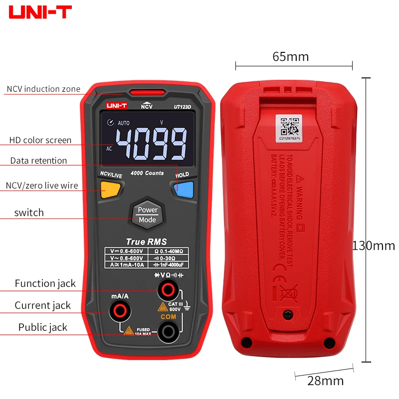 UNI-T UT123 Mini Digital Multimeter AC DC Voltage meter Resistance(Ohm) Temperatue tester NCV/Continuity Test/EBTN Color Screen digital multimeter multimeter tester
