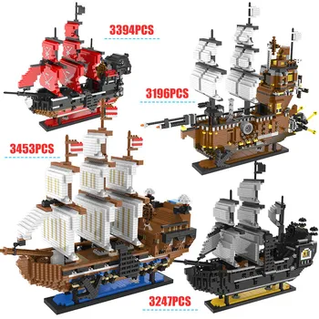 

Mini blocks Caribbean Pirate Sailing Black Pearl Ship Boat Queen Annes 3D Model DIY Building Diamond Blocks Bricks kids toys