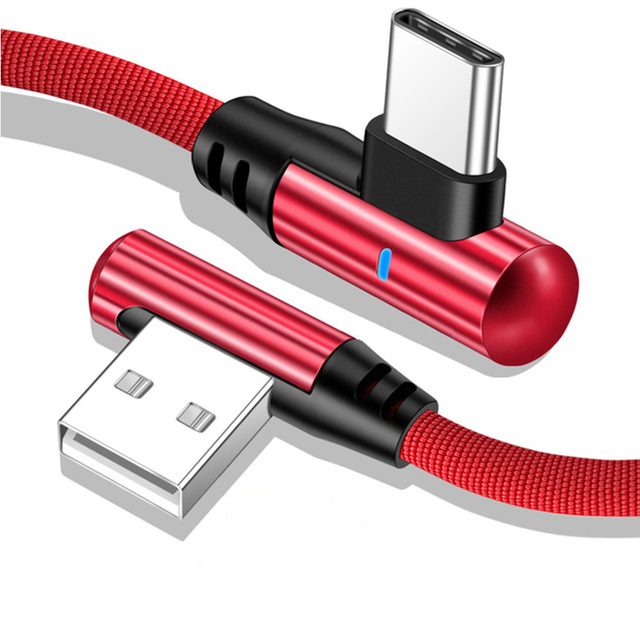 Type C Cable For Samsung S20 Huawei P30 P40 Type-C Micro 90D Braided 2.4A Led Fast Charging Mobile Phone Cable Data Cord 1M