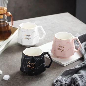 

Creative Marble pattern Ceramic European Style Breakfast Milk Coffee House-hood Water Cups Office Mug 600 ML Cute Cups And Mugs