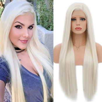 

Charisma Heat Resistant Hair Color 60 Platinum Blonde Synthetic Lace Front Wig For Women Long Straight Lace Wigs with Baby Hair