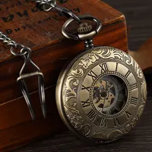 

Simple Double Sided Cover Mechanical Pocket Watch Men Hollow Steampunk Skeleton Hand Wind Vintage Pocket Watch Male Clock Waist
