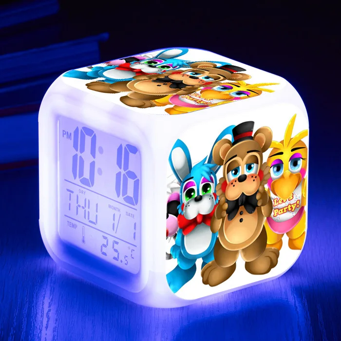22 Five Nights At Freddy's 7 цветов светодиодный Будильник FNAF Bonnie Foxy Freddy Fazbear часы с дизайном «Медведь» ночные световые часы игрушки - Цвет: 22