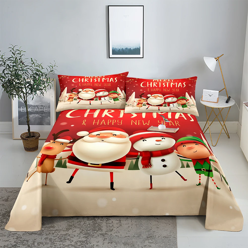

Dancing Christmas 0.9/1.2/1.5/1.8/2.0m Digital Printing Polyester Bed Flat Sheet With Pillowcase Print Bedding Set