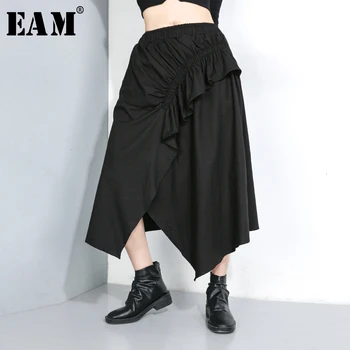 

[EAM] High Elastic Waist Black Ruffles Asymmetrical Temperament Half-body Skirt Women Fashion Tide New Spring Autumn 2020 1D647