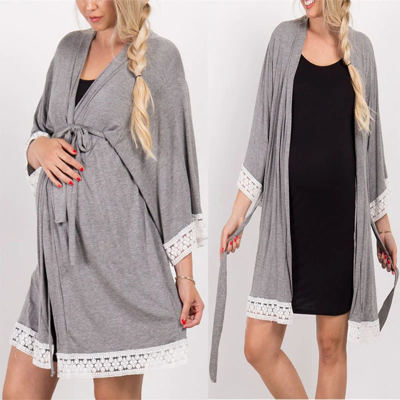 Maternity Robe Nightwear Lace Trim Half Sleeve Nightgown Sleepwear Breastfeeding Pajamas Pregnancy Labor Delivery Nursing Pijama (21)