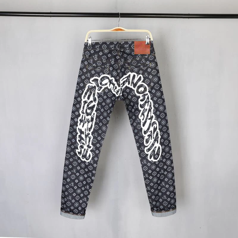 Аутентичные Evisu новые дышащие высококачественные модные мужские штаны теплые джинсы Прямые мужские брюки для отдыха с принтом E6208