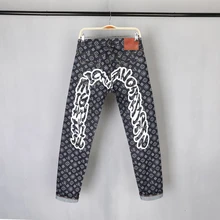 Аутентичные Evisu новые дышащие высококачественные модные мужские штаны теплые джинсы Прямые мужские брюки для отдыха с принтом E6208