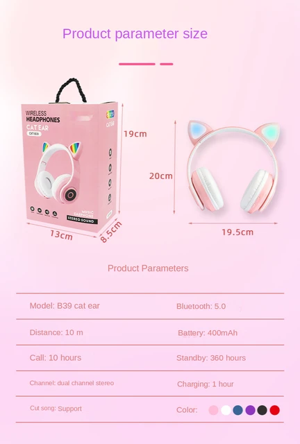 귀여움과 기술을 겸비한 핑크 LED 무선 고양이 귀 헤드셋