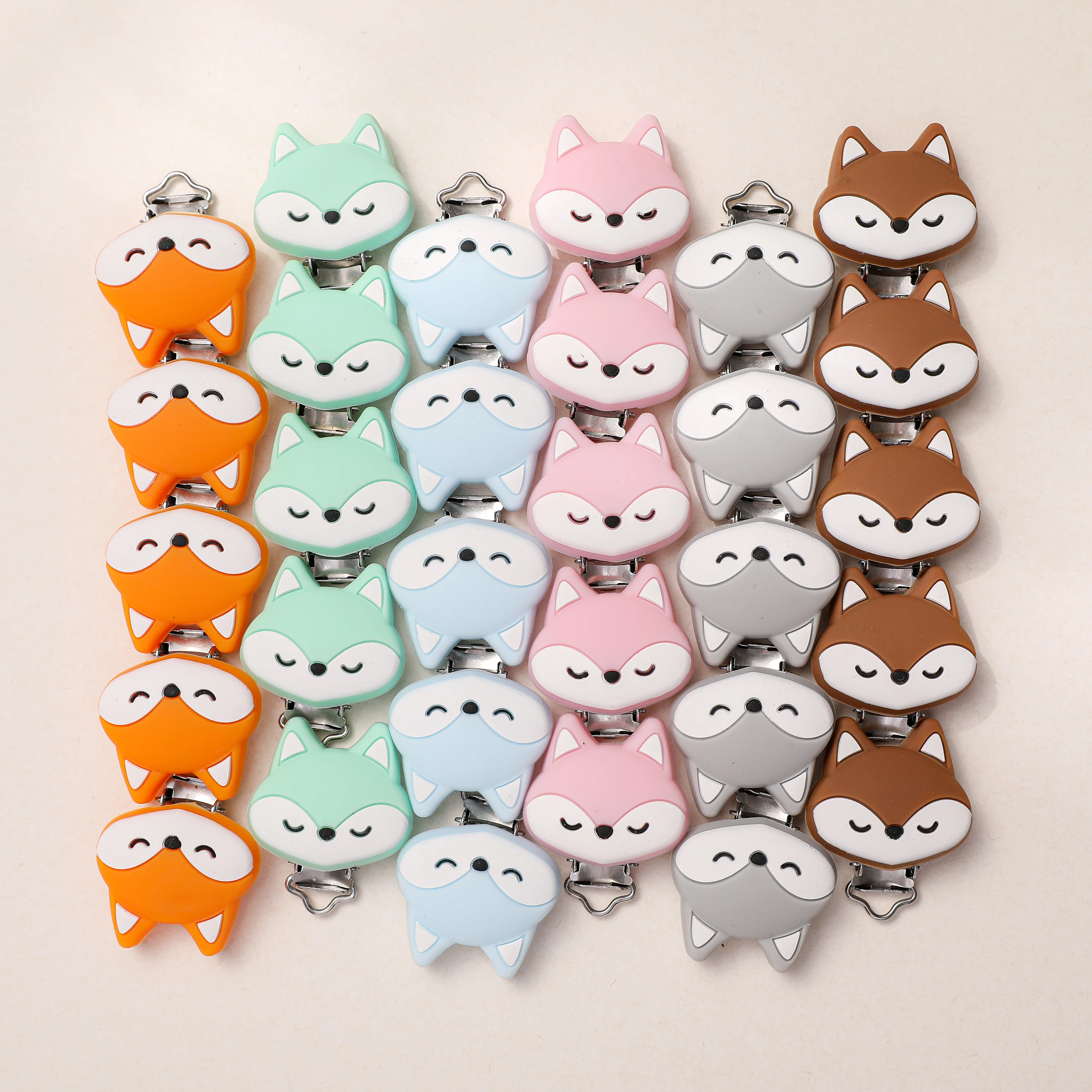 1Pc Cute Fox Baby Pacifier Clips Baby Pacifier Clips Dummy Food Grade Silicone Infant Soother Clasps Holders Accessories