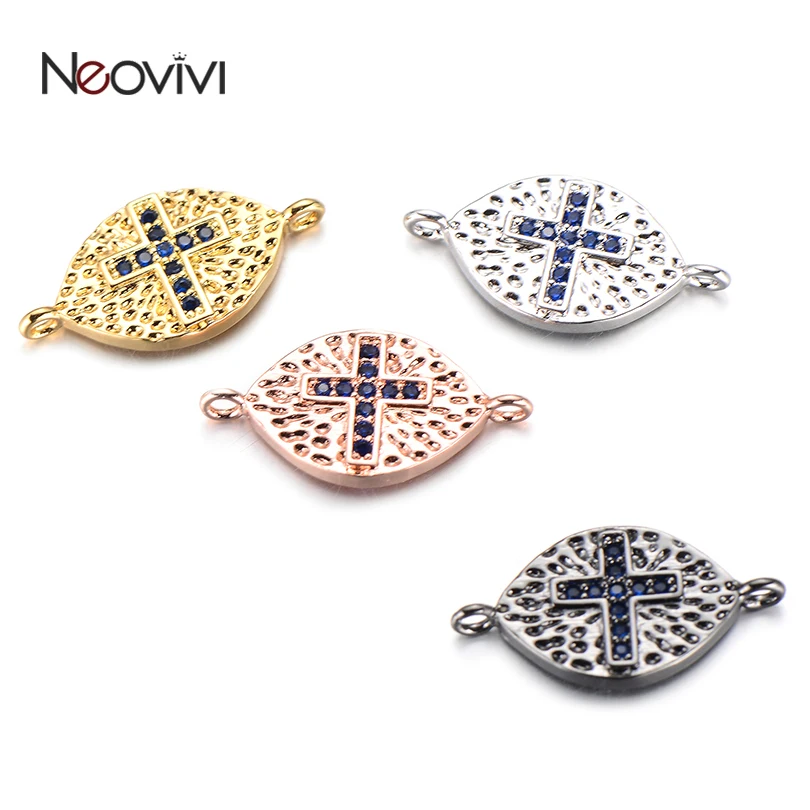 Neovivi Cross Charms Oval Bead Micro Pave Black CZ Charm for Jewelry Making Women Bracelet DIY Necklace Men Accessories | Украшения и