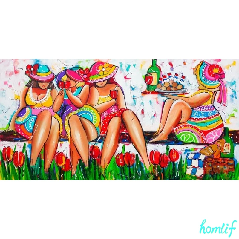5D DIY diamond painting Fat lady Drink eat fruit large cross stitch embroidery mosaic full square round drill 5 | Дом и сад