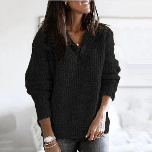 Pull surdimensionné à col roulé pour femme, tricot à manches longues,  fermeture éclair, couleur unie, ample, collection automne et hiver -  AliExpress