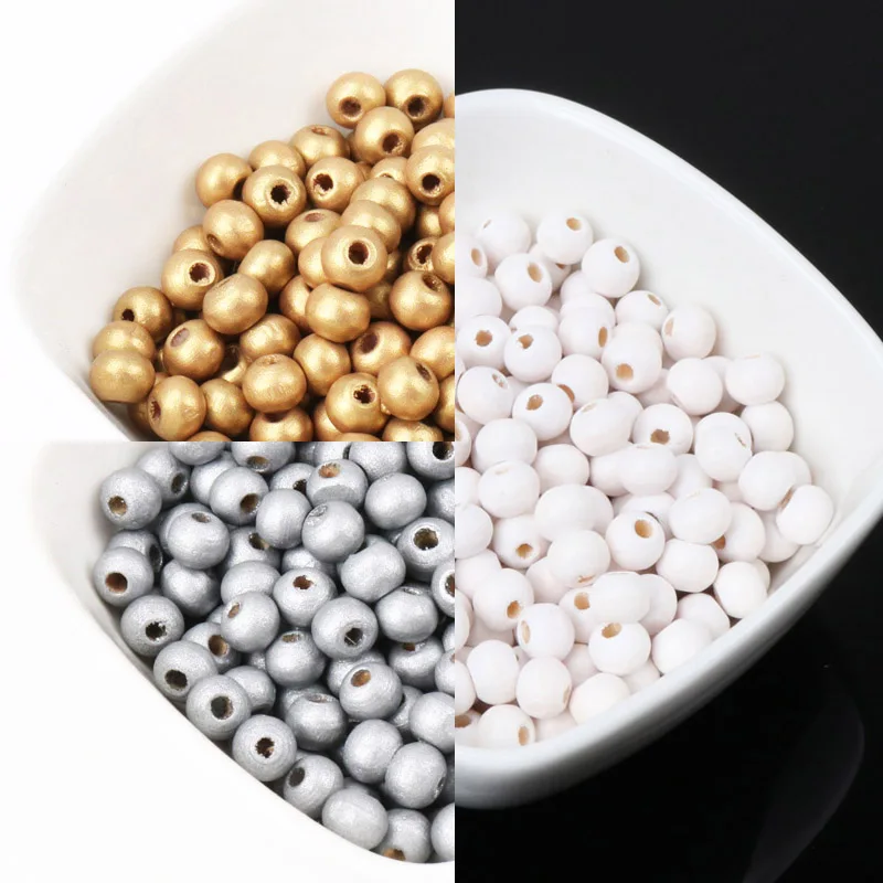 

6mm 8mm 10mm 12mm White Gold Silver Natural Wooden Round Ball Spacer Beads For Jewelry Making DIY New MT0223