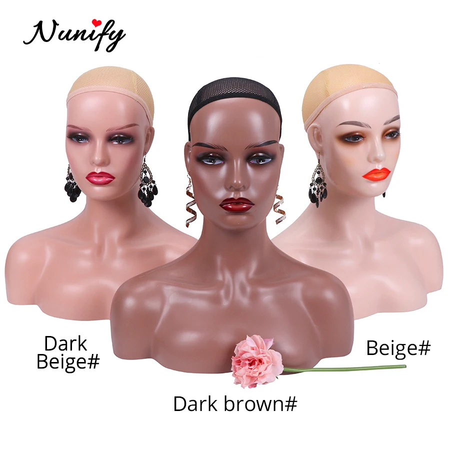 Skin-Mannequin-Head Glasses Hat Display-Stand Shoulders Wig Nunify with Brown Two-Colors