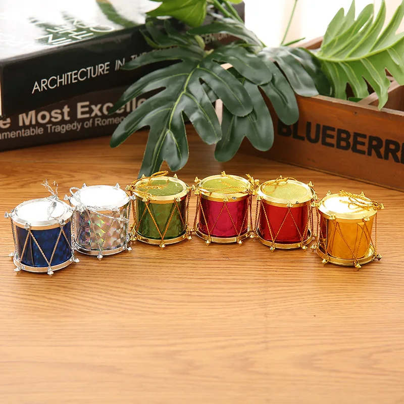 Laser Small drum Christmas Ornament colorful Mini Gift box Christmas Tree pendant New Year ornaments Decorations 12 pcs/bag