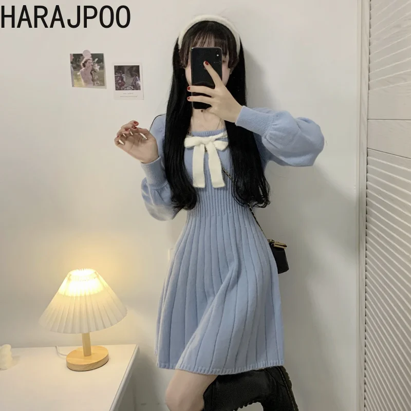 Женские платья Harajpoo однотонный синий свитер в стиле преппи осенне-зимнее платье