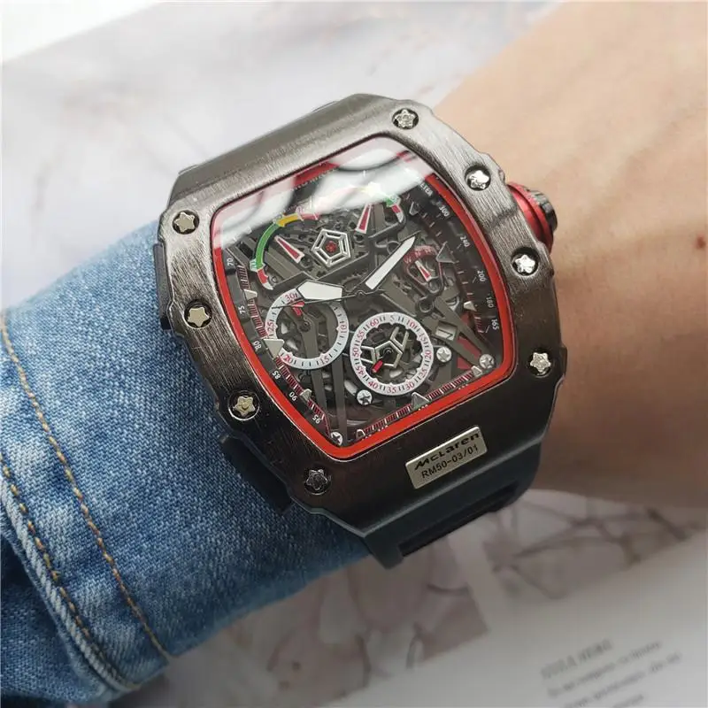 

Fashion Casual Men's Silicone Quartz Watch Luxury Hollowed Sports Watch Male Clock Super Big Square Dial Watch Great Gift New
