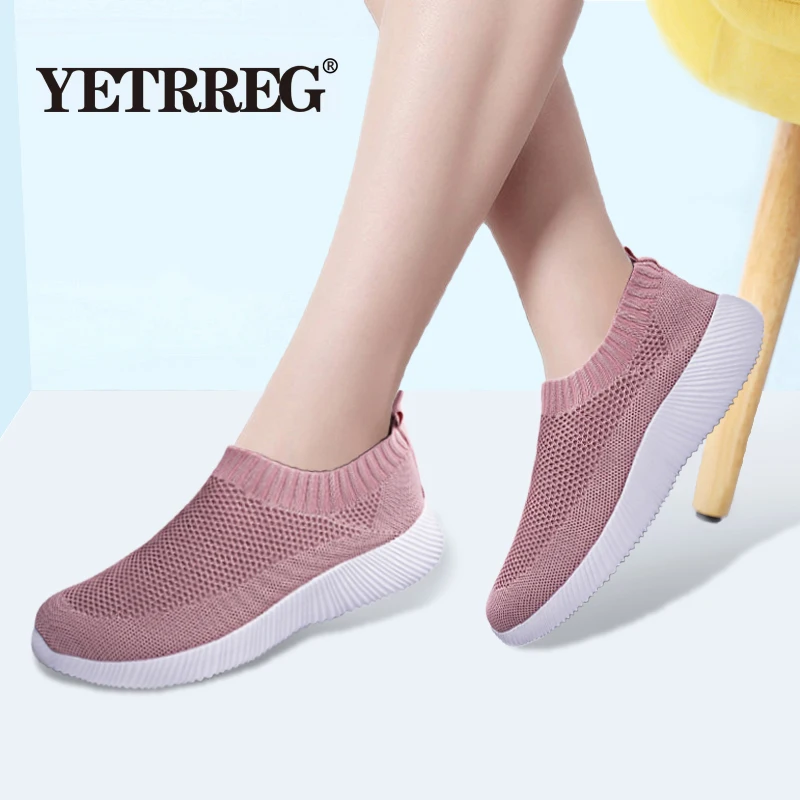 

New Spring Autumn Women Non-slip Platform Knitting flat shoes Breathable mesh sneakers Soft Walking Woman shoes Plus Size 35-43