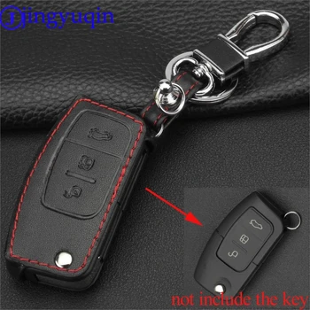 

jingyuqin Remote 3 Buttons Car Key Case Cover Leather For Ford Fiesta Focus 2 Ecosport Kuga Escape Keychain Flip Key