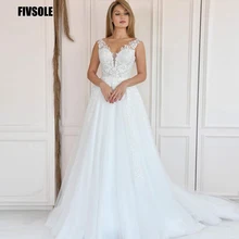 

Fivsole Vintage Lace Appliques Wedding Dresses Boho Cap Sleeves V-neck Wedding Party Gowns Lace-up Princess Bride Robe De Mariee