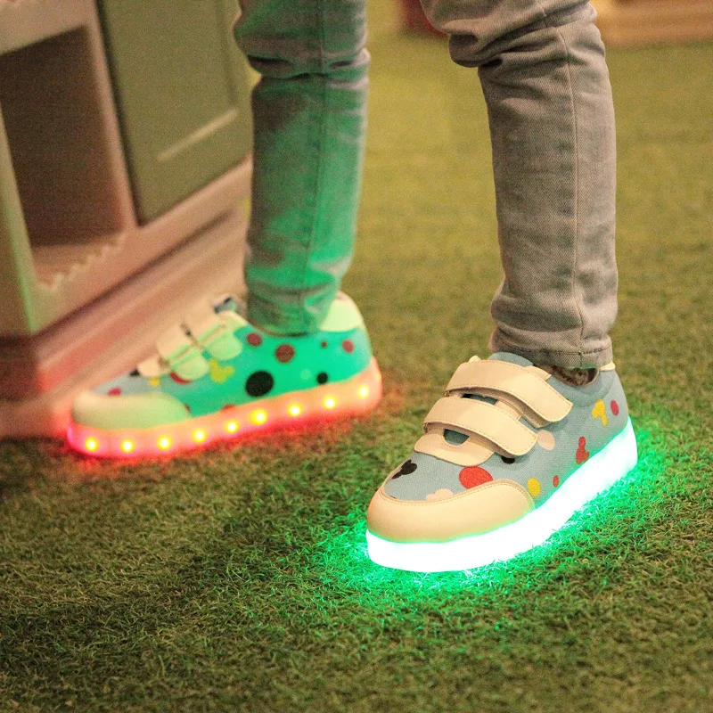 Size 25-35 LED Shoes for Kids Girls Boys USB Charge Glowing Lighted Shoes Kids Shoes with Lights Luminous Sneakers for Children