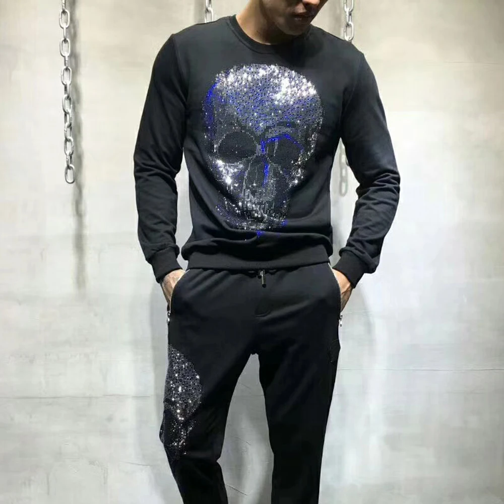 

PP Bag Packaing!Men's Big Blue Crystal Shine Skull Graphic Pullover Hoodie Sweatshirt Brand Clothing for Man