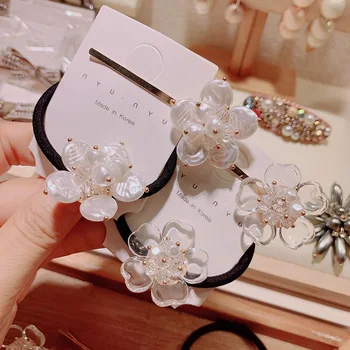 

New Simple Pentagram Imitation Pearl Beautiful Flower Korea Temperament Elastic Hair Rubber Bands Women Fashion Hair Accessories