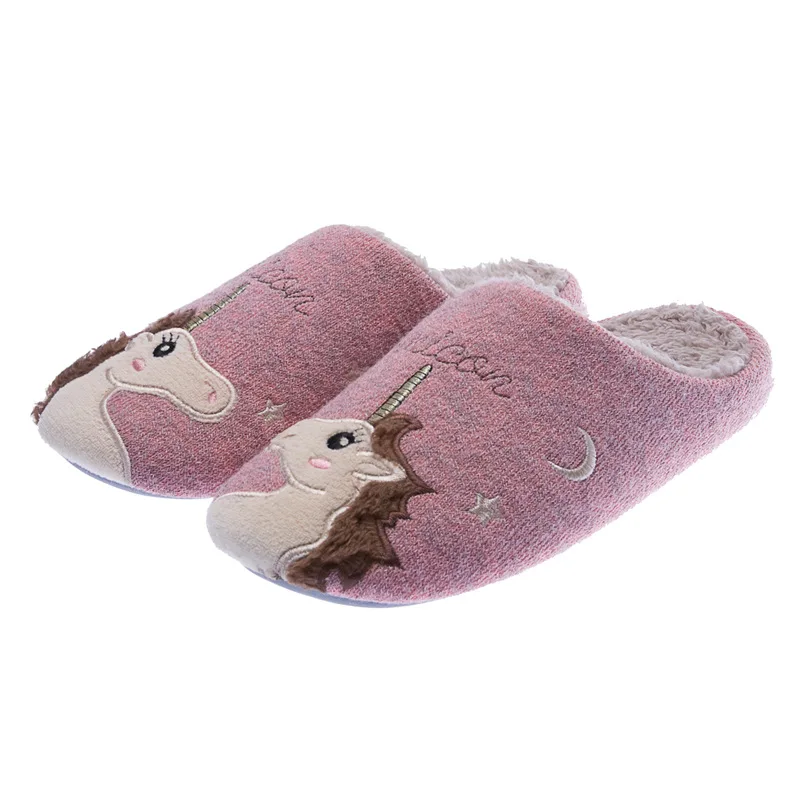 385w Unicorn pink Домашние теплые женские тапочки; милые домашние тапочки с мехом лисы и единорога; Сезон Зима; домашние тапочки из хлопка с эффектом памяти на нескользящей подошве для девочек и женщин - Цвет: 385w Unicorn pink
