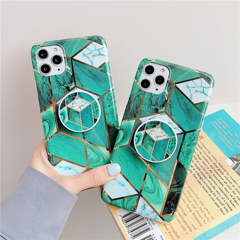 Fashion Jade Green rhombog Phone Case For iPhone 11promax XR XS MAX 6 7 8 Plus Back Cover With the Ring | Мобильные телефоны и