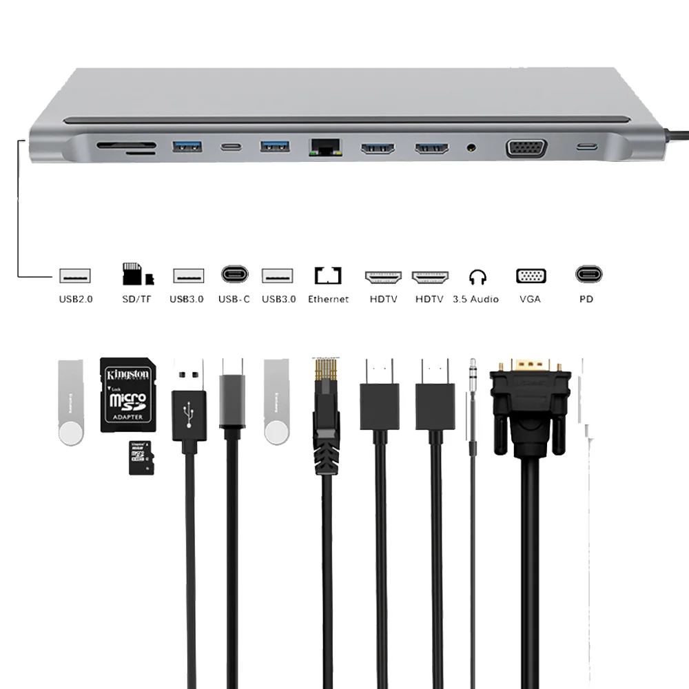USB разветвитель с Type C на 3 0 SD/TF карт HDMI 4K RJ45 VGA|USB-хабы| |