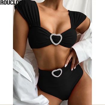 

Bikini 2020 Two-piece Solid Color Swimwear Women High Waist Bikini set Female Swimsuit Bathing Suit Biquini