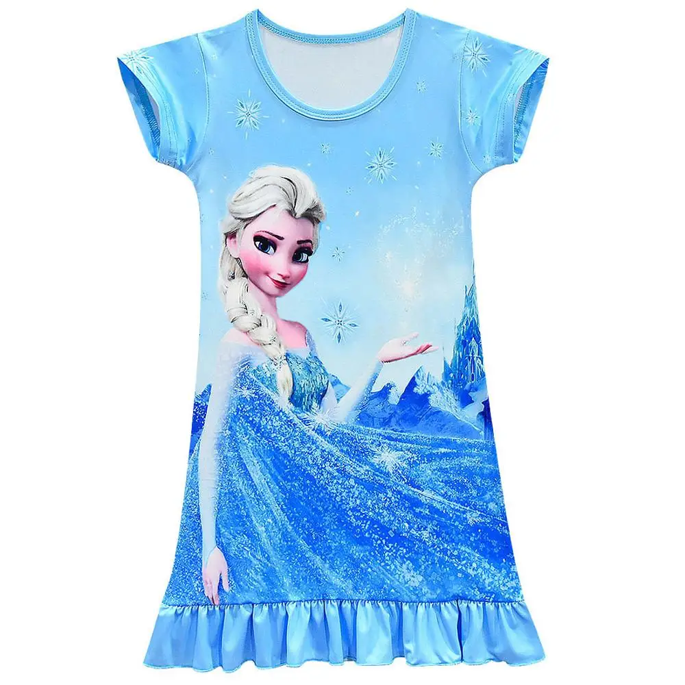 Ночная юбка в горошек с 2 героями мультфильма «Холодное сердце»; детская длинная юбка с короткими рукавами и оборками - Цвет: Синий