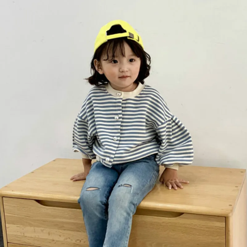 

2019 Autumn New Arrival Girls Fashion Striped Cardigans Kids Princess Pearl Coat Girl Coats