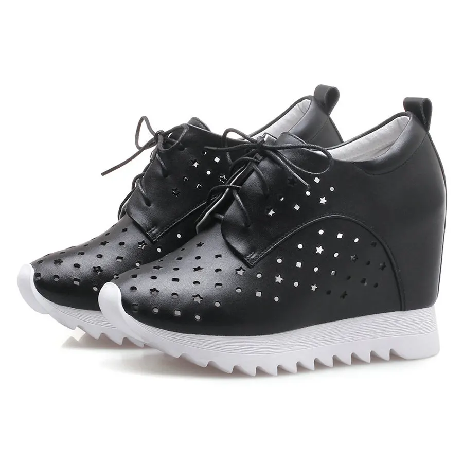 

Туфли-лодочки женские из натуральной кожи, ажурные полусапожки на танкетке, высокий каблук, круглый носок, модная повседневная обувь