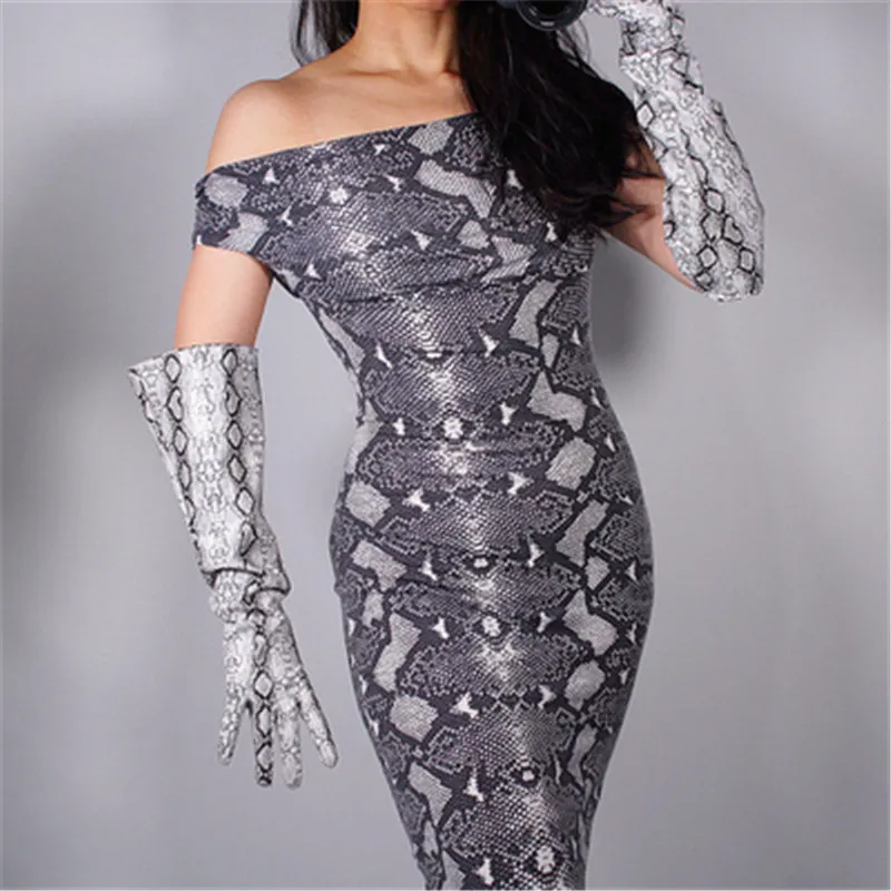 50cm wide sleeve Сверхдлинные перчатки из змеиной кожи 70 см, длинные перчатки из лакированной кожи, искусственная кожа, яркая кожа, животный узор, Серебряная Змея PU21 - Цвет: 50cm wide sleeve