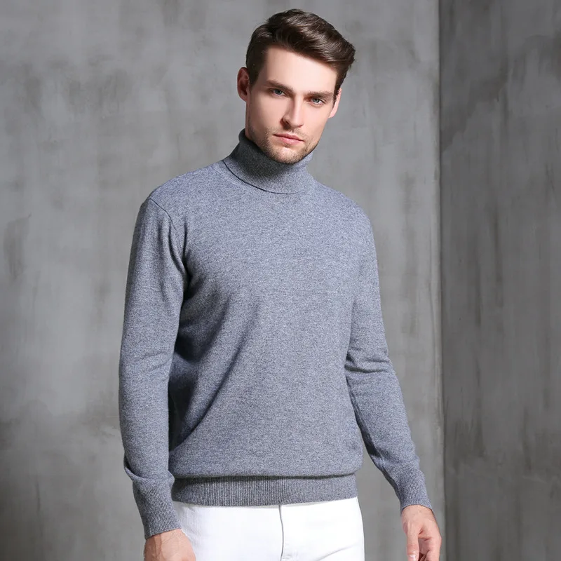 

Autumn And Winter Men Woollen Sweater Large Size Hundred Percent Pure Australian Wool High Collar Thick Sweater Loose-Fit Knit L