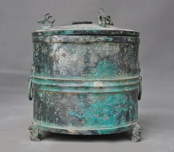 

wedding decoration Old China Dynasty Bronze Ware Phoenix beast Text pattern Wineware Crock pot jar