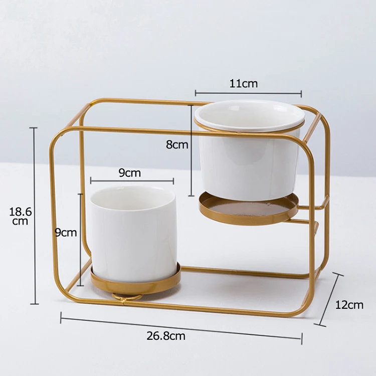 Белые керамические цветочные горшки с металлической стойкой двухслойные плантаторы декоративные настольные настенные подвесные цветочные горшки украшения дома