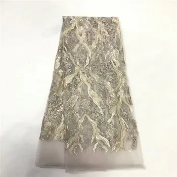 

2019 Nigeria Latest Design Velvet Lace Fabric 5 Yards/pcs High Quality African Lace Sequins For Party Dress xb83-67