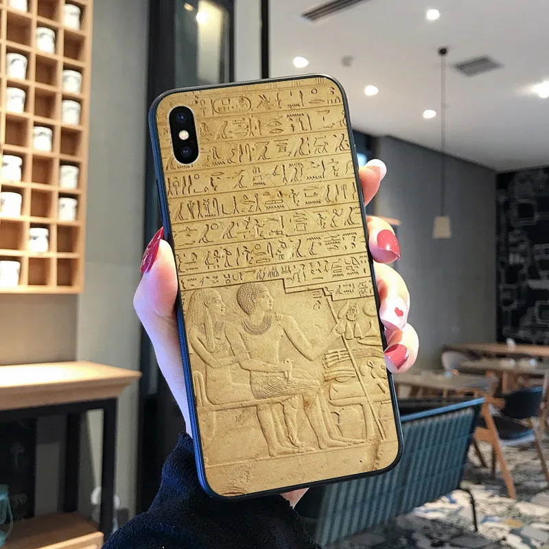 Kuno Hieroglif Mesir Coque Shell Ponsel Case untuk iPhone 8 7 6 6S Plus X XS MAX 5 5S SE XR 11 11pro Promax Ponsel