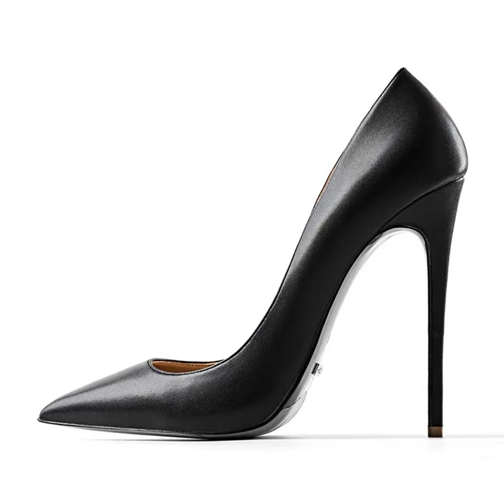 Junetxin/классические женские туфли-лодочки с волнистым узором; большие размеры 34-42; женские туфли на высоком каблуке с острым носком; модные пикантные туфли-лодочки на каблуке 12 см - Цвет: 12cm Black Matt