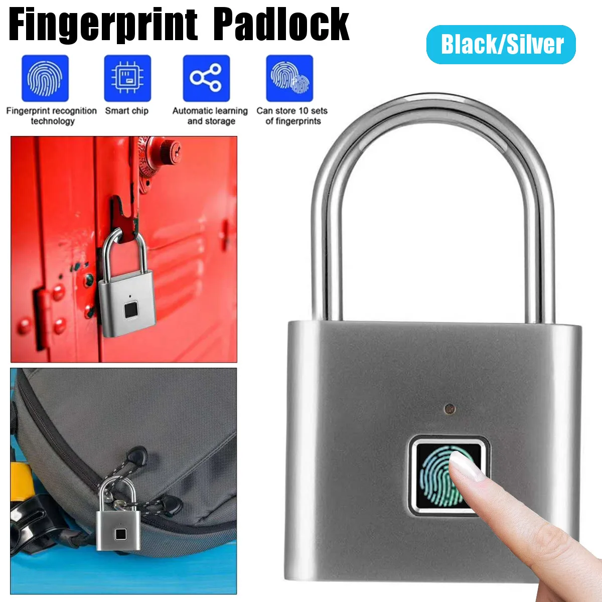 

USB Rechargeable Smart Keyless Electronic Fingerprint Lock Home Anti-theft Safety Security padlock Door Luggage Case lock