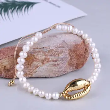 

C.QUAN.CHI Elegant Shell Pearls Bracelets Cuff Bracelets Bijoux Natural Freshwater Shell Bracelets for Women Wedding Jewelry