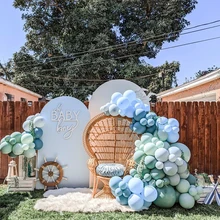 

YAYAZI 119pcs Balloon Set Blue Macaron Blue Green Color Balloon Garden Arch Kit for Boy Baby Shower Birthday Party Decoration