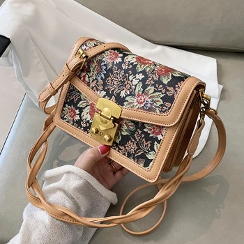 

Flower Designer Vintage PU Leather Crossbody Bags for Women 2020 Simple Shoulder Handbags Women's Branded Trending Hand Bag