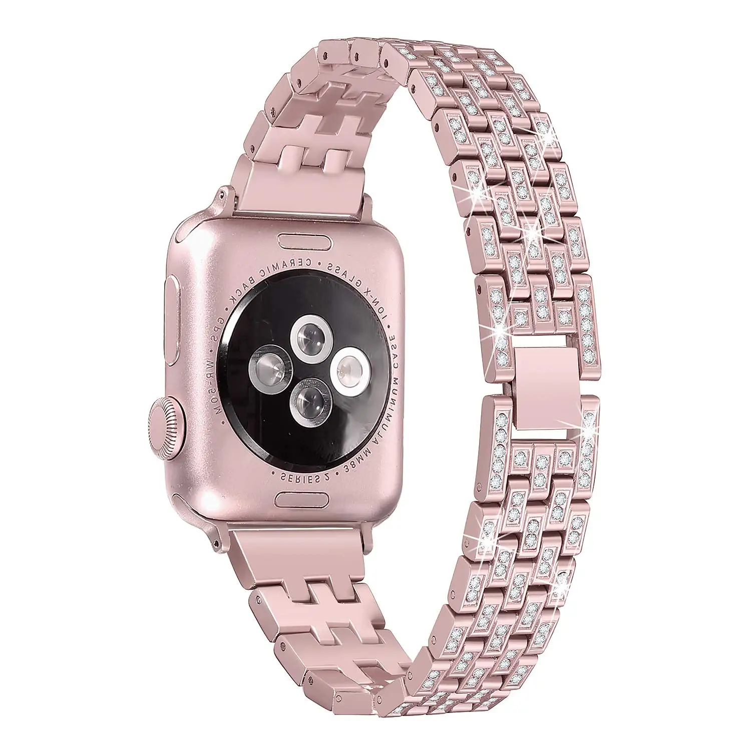Женский бриллиантовый ремешок для часов Apple watch 38 мм 42 мм 40 мм 44 мм браслет из нержавеющей стали ремешок для iWatch серии 5 4 3 2 ремешок - Цвет ремешка: rose-pink