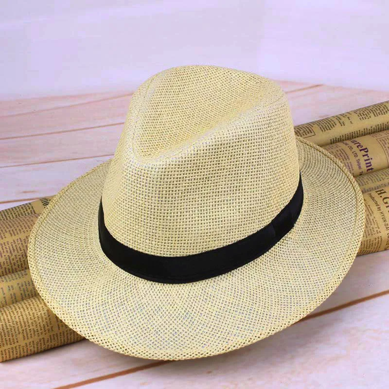 Men Straw Panama Hat Handmade Cowboy Cap Summer Beach Travel Sunhat SER88