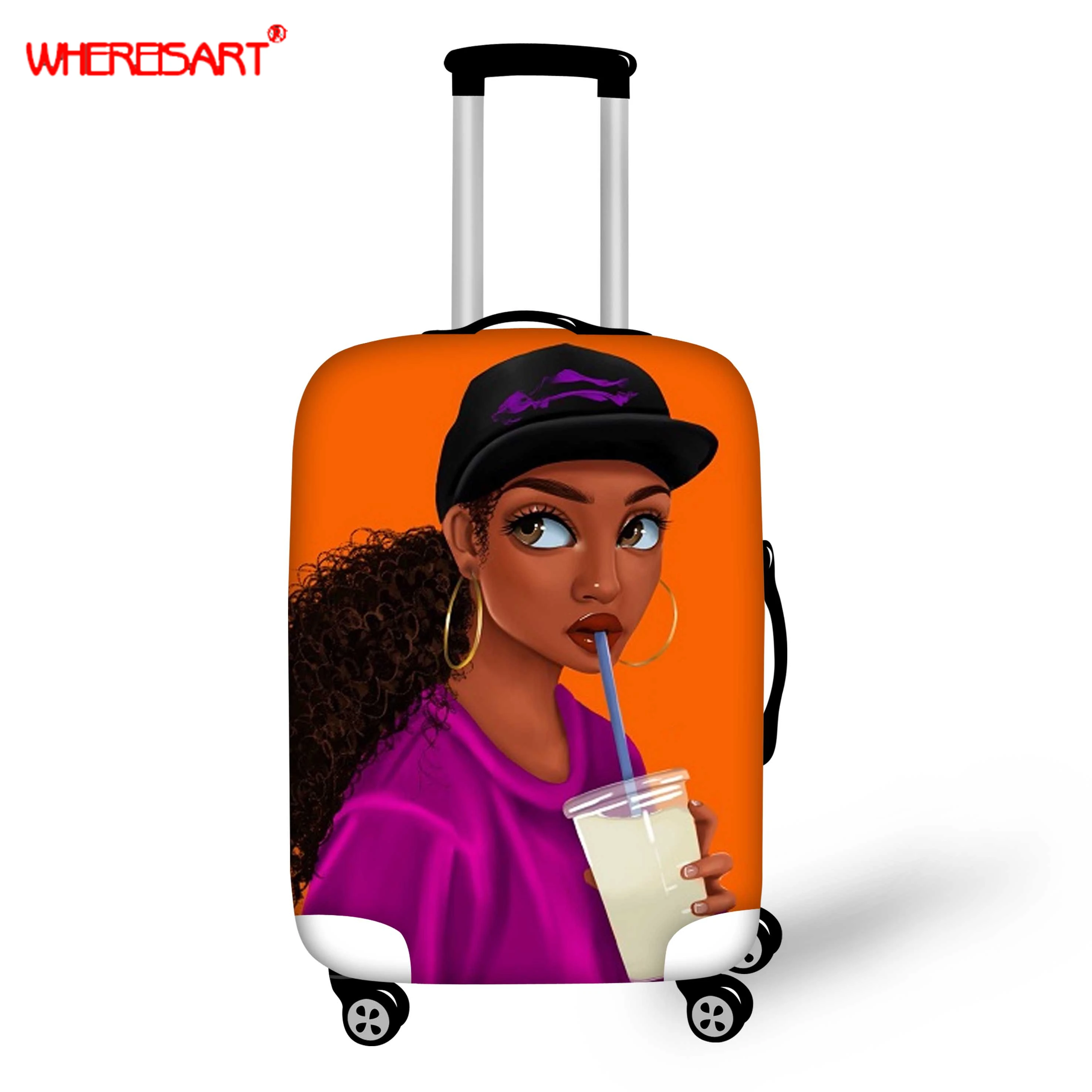 

WHEREISART African American Afro Black Girls Magic Luggage Protective Cover Elastic Suitcase Cover Anti-dust Trolley Case Cover